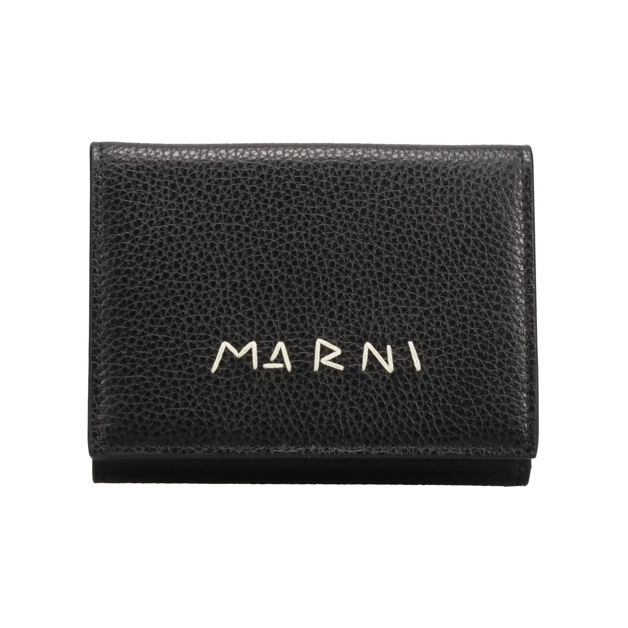 BLACK LEATHER TRIFOLD WALLET WITH MARNI MENDING EMBROIDERY / 00N99