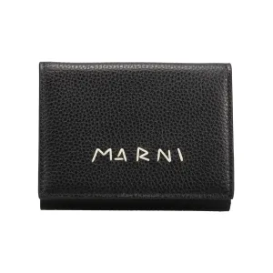 BLACK LEATHER TRIFOLD WALLET WITH MARNI MENDING EMBROIDERY / 00N99
