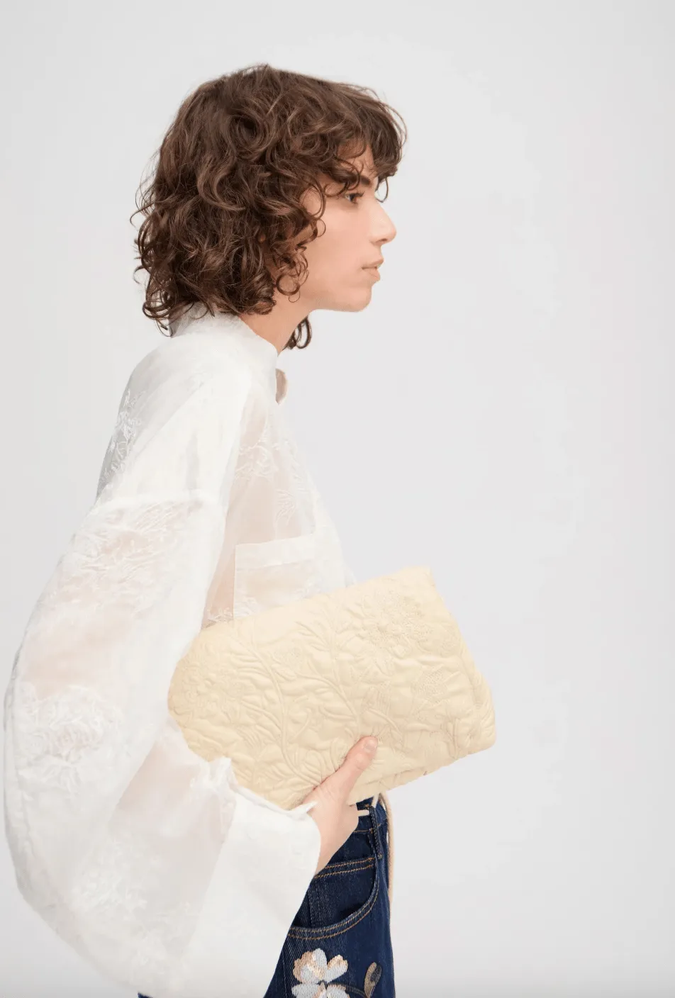 Folucke Leather Clutch Bag - Beige