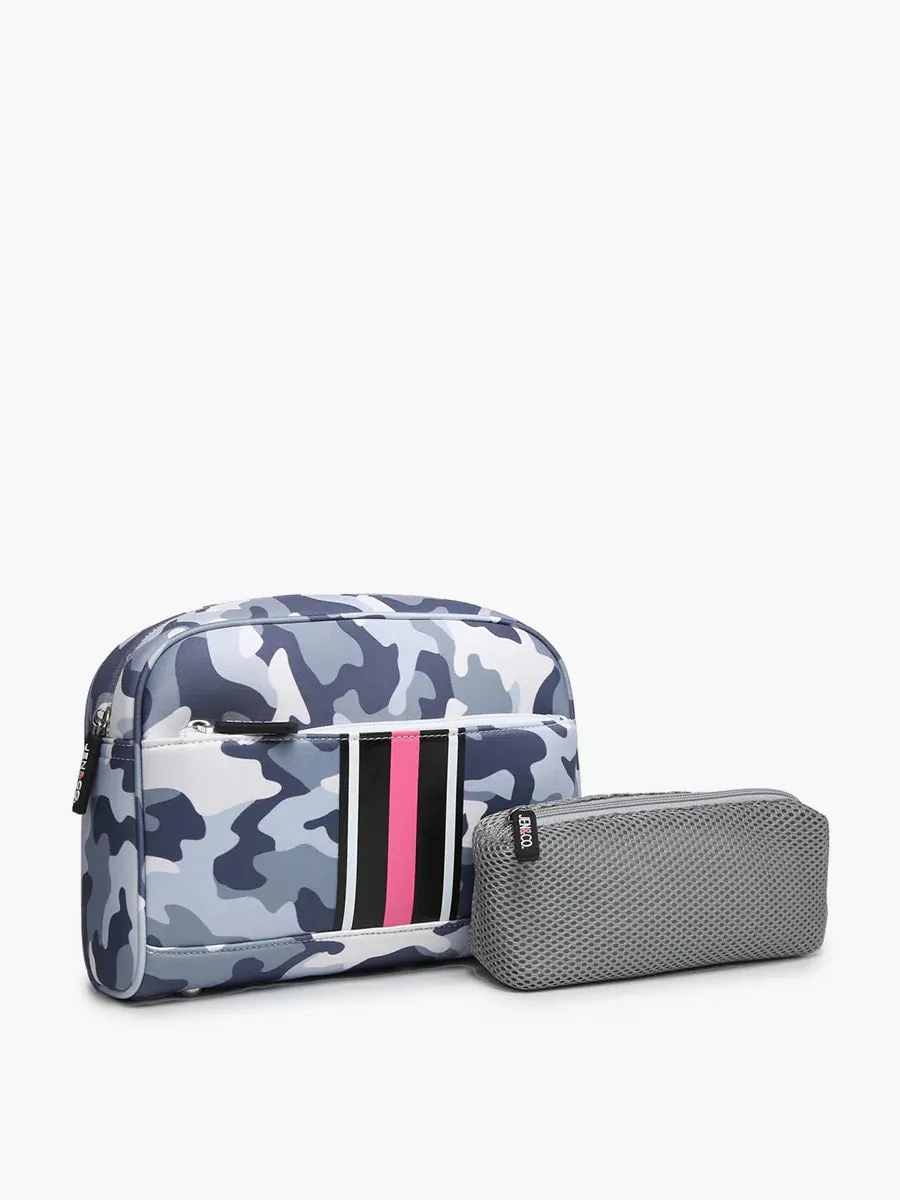 Jen & Co Toni Neoprene Striped Cosmetic Bag In Camo Grey
