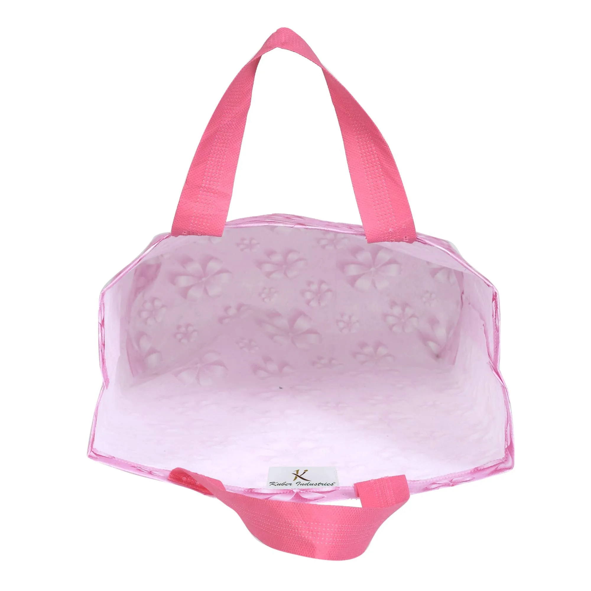 Kuber Industries Non-Woven Foldable Shopping Bag|Reusable Travel Tote Bag|Gift Bag|Grocery Bag For Vegetable|Pack of 24 (Pink)