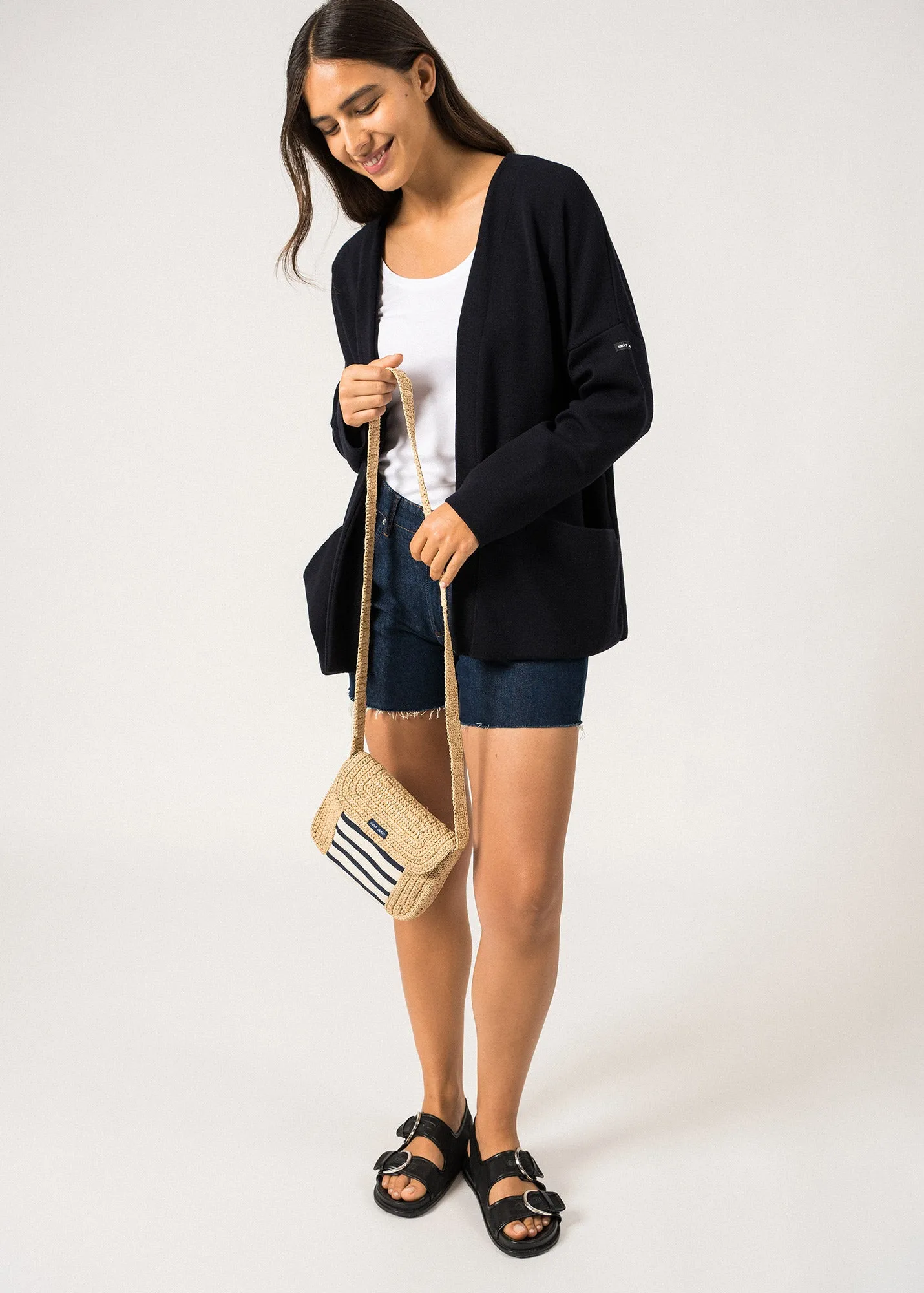 Raffia Pouch  with striped details (NATUREL)