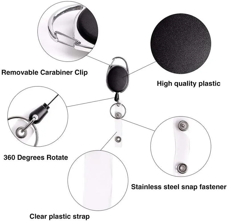 Retractable Badge Reel with Claw Clasp and Clip for Id Card Holders
